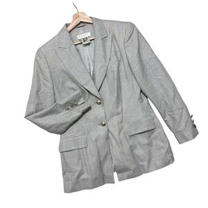 Vintage Wool Silk Escada Margaretha Ley Blazer Jacket sz 40 Silver Metallic